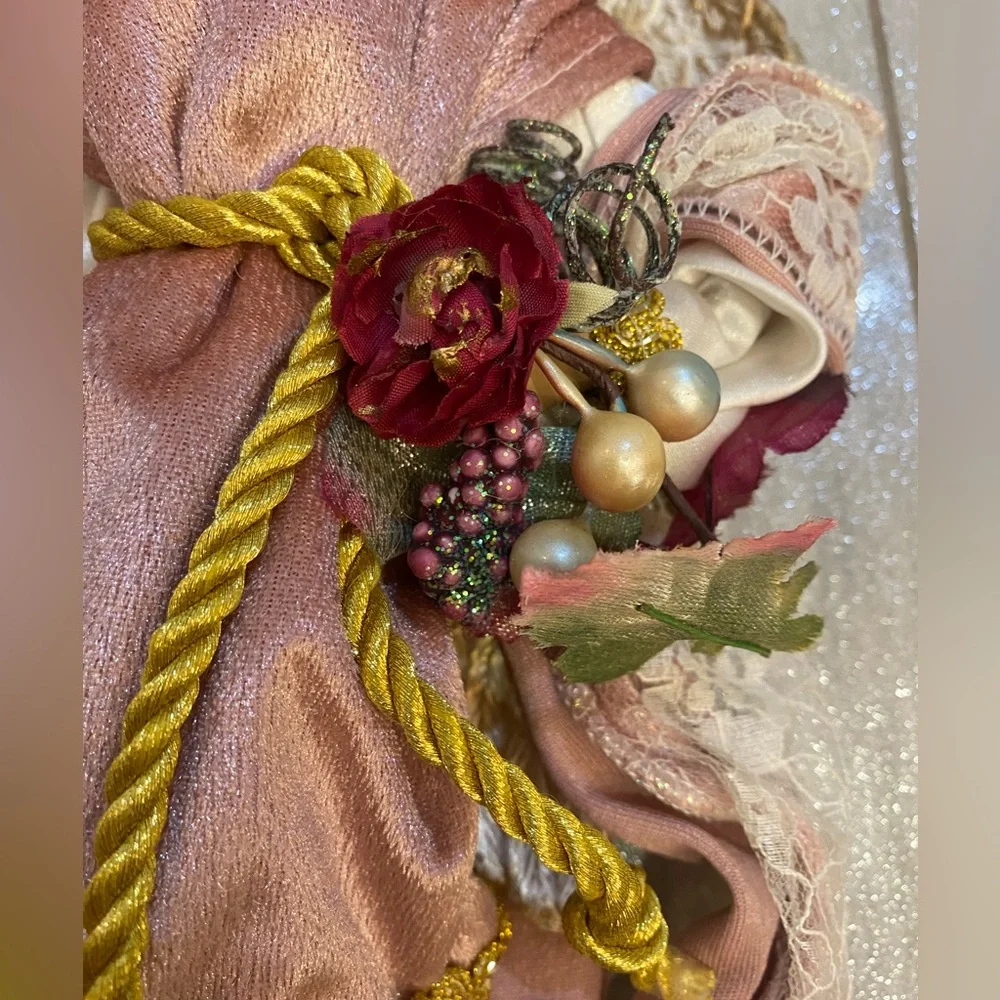 Vintage Victorian Style Christmas Tree Topper Pink, Gold and White Angel
